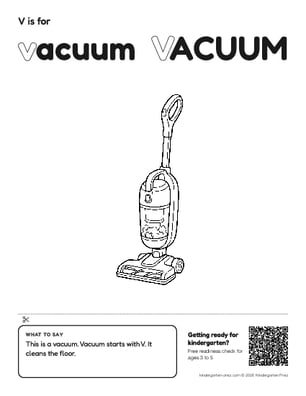 Printable letter V show and tell coloring page: vacuum