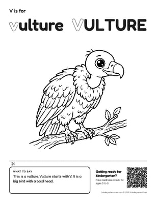 Printable letter V show and tell coloring page: vulture