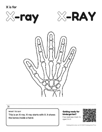 Show and tell picture card for letter X