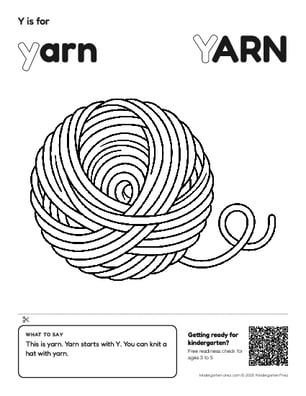 Printable letter Y show and tell coloring page: yarn
