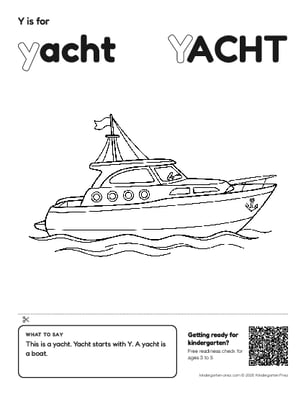 Printable letter Y show and tell coloring page: yacht