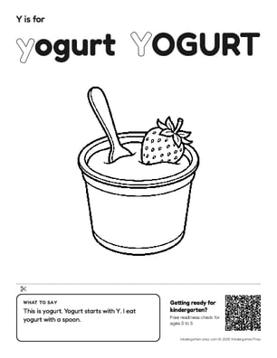Printable letter Y show and tell coloring page: yogurt