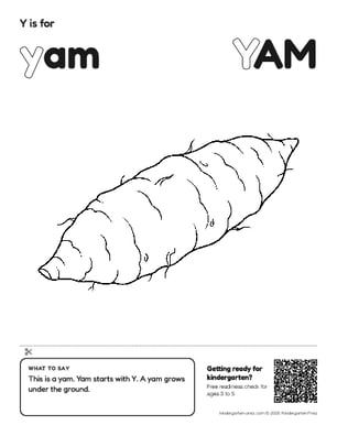 Printable letter Y show and tell coloring page: yam