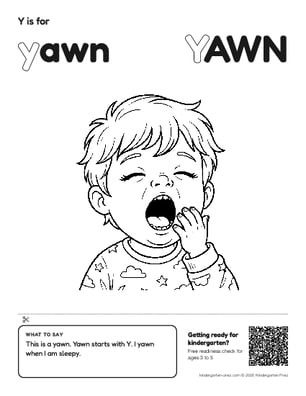 Printable letter Y show and tell coloring page: yawn