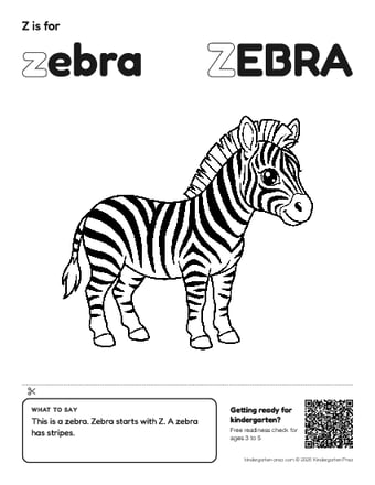 Show and tell picture card for letter Z
