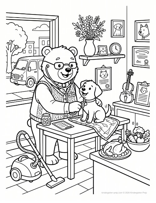 Vet's office story scene